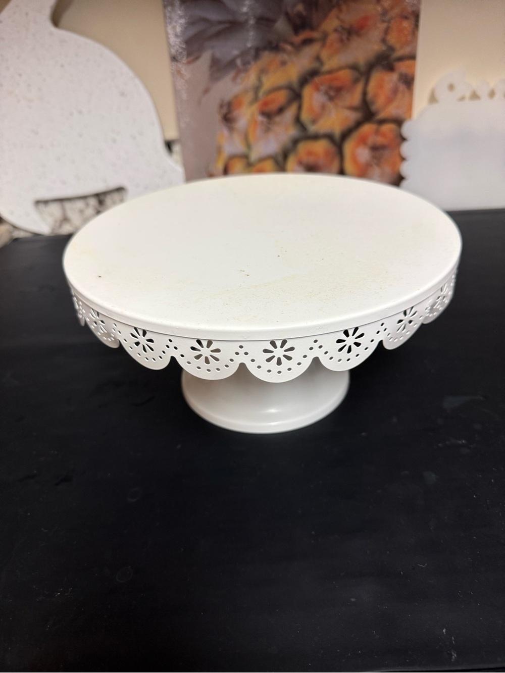 White Decorative Metal Cake Stand with Scalloped Edge